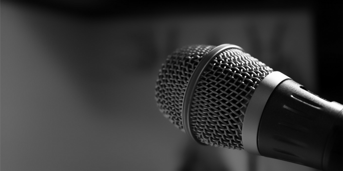 Black and white image of a microphone