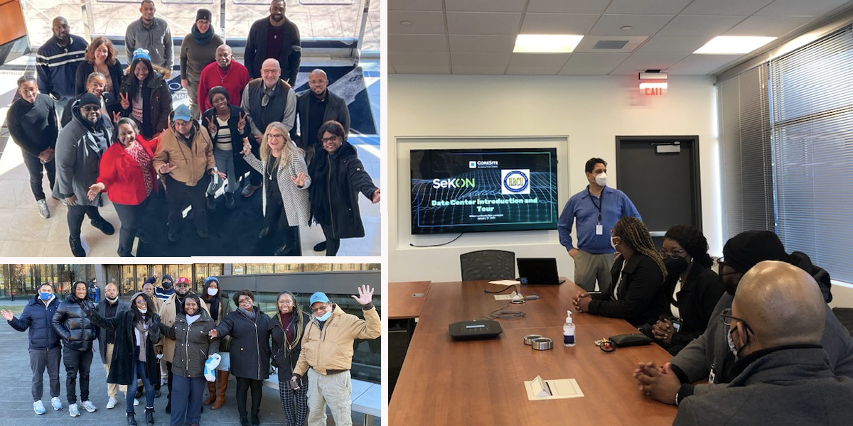 A collage of group photos of the interns with SeKON staff