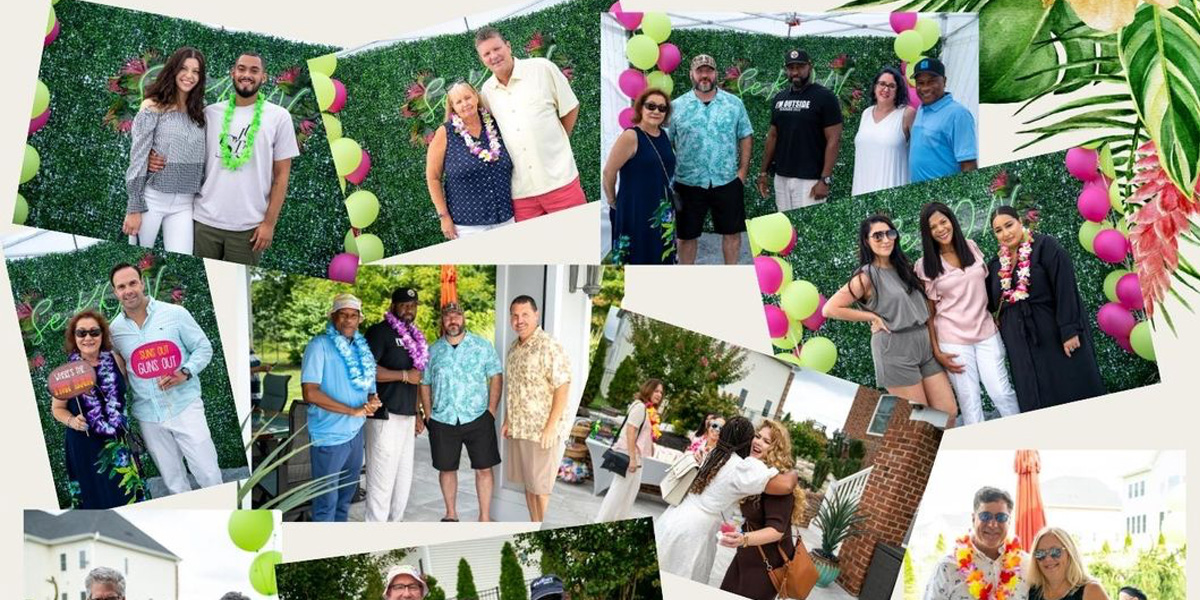 A collage of photos showing SeKON staff wearing Hawaiian shirts at DHITS.